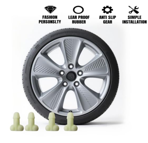 Glow-in-The-Dark Valve Stem Caps – 4-Pack Funny Wheel Accessories, Airtight, Rustproof, Dustproof & Waterproof Caps for Cars, Bikes, Trucks, Motorcycles – Universal Fit（White）