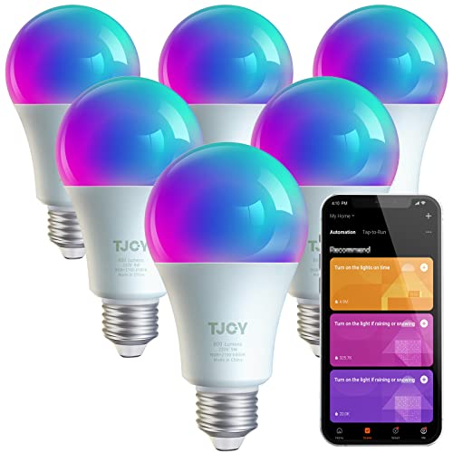 TJOY 6 Pack Smart Led Light Bulbs, WiFi Bulb Works with Alexa&Google Home, RGB Color Changing Light Bulbs, Music Sync, A19 E26 9W (60W Equivalent),2700-6500K, 800 LM, APP Control (2.4Ghz Only)