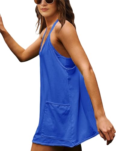 Image of Lianlive Women Athletic Mini Dresses Built-in Shorts Set Summer Sleeveless Sundress Hot Shot Mini Dress