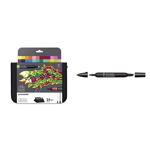 Winsor & Newton Promarker Pack Rotuladores De Diseño Para Estudiantes, Multicolor, Diseñador Escolar, Set De 24 + Rotulador Promarker, Black (Xb), Negro