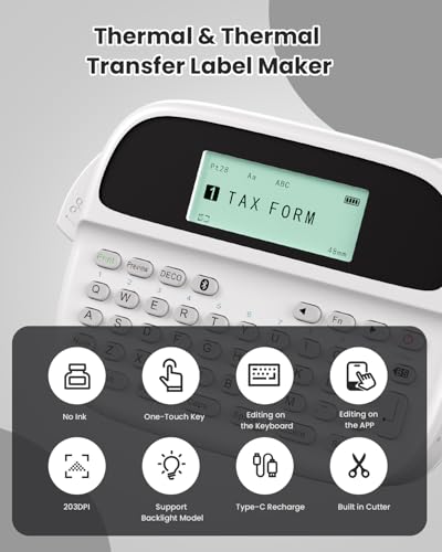 Phomemo M950 Etikettiergerät mit Tastatur, Beschriftungsgerät Selbstklebend Bluetooth, Etikettendrucker mit Tastatur Tragbares Etikettiergerät with Etikettenband 12mm für Schule, Büro & Zuhause, Weiß