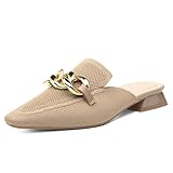 NEWBELLA Mousse Fit Women Flat Mules Commute Pointed Toe Mules Flats Slip On Slides Walking Shoes Apricot