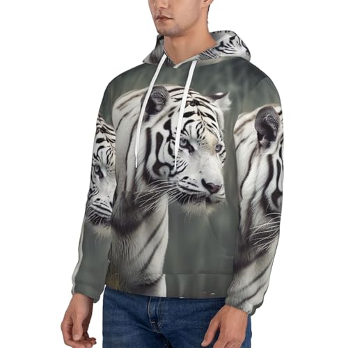 Men's Fleece Pullover Hoodie Long Sleeve Hooded White Tiger Sweatshirt Casual Shirts With Pockets3