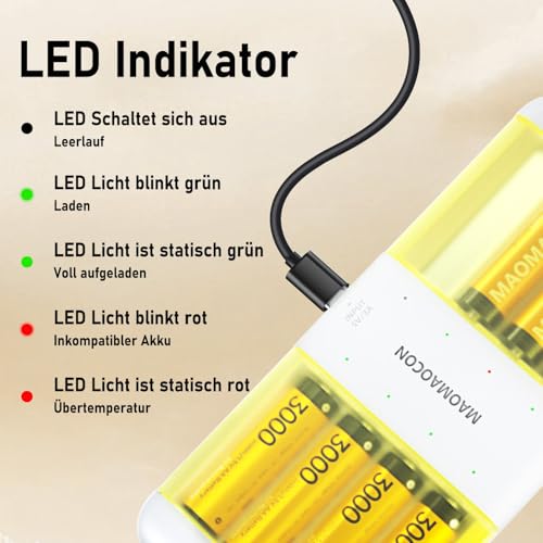 8 stück Lithium AA Akku mit Ladegerät, wiederaufladbare AA Batterien, 1.5V Lithium AA Batterien，3000mWh hohe Kapazität Mignon AA Batterienund Akku Ladegerät mit Ladung-Aufbewahrung Funktion