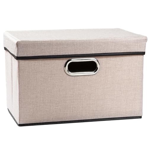 Image of PRANDOM Foldable Storage Bin with Lid [1-Pack] Linen Fabric Decorative Storage Box Organizer Container Basket Cube with Handles Divider for Closet Office Living Room Light Grey(14.9x9.8x9.8)