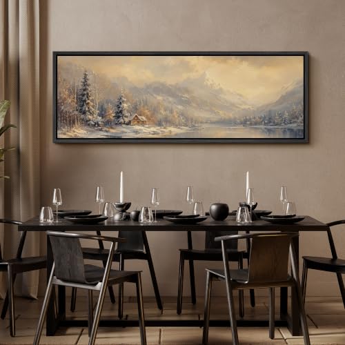 Image of MUDECOR Large Framed Canvas Print Wall Art Winter Cabin for Living Room