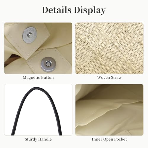 Image of Women's Straw Hobo Tote Bag Handmade Summer Beach Purse Woven Shoulder Handbag 2026