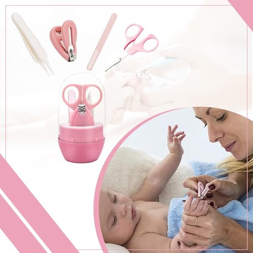 Image of GLUN Baby Care Set, Capsule Shape Pack, 4-in-1 (Anti-Pinch Nail Clipper, Scissor, Nail File, Tweezer) Cute Pink Colour Baby Manicure Set for Newborn, Infant & Toddler