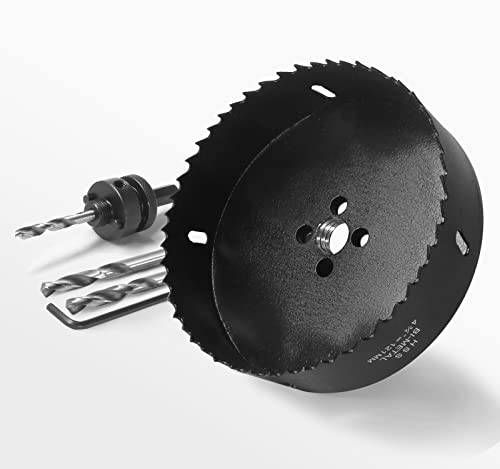 Image of 4-3 /4 Inch Hole Saw with 1 /2 inch Hex Shank Quick Change Arbor, JTemgle Bi-Metal Hole Saw Heavy Duty Hole Cutting Tool for Cornhole Boards, Recessed Lights, Wood, Plastic, Drywall & Soft Metal