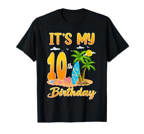It's My 10th Birthday Surfing Beach Theme 10 Year Old T-Shirt