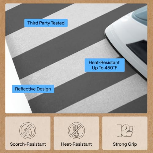 Image of Gorilla Grip Reflective Silicone Ironing Board Cover, Resist Scorching and Staining, 15x54, Hook and Loop Fastener Straps, Pads Fit Standard Boards, Elastic Edge, Thick Padding, Stripe White Gray