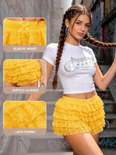 Image of Women Y2K Lace Multi-Layered Bloomers Lolita Ruffle Shorts Cute Mini Skirt