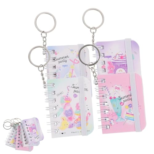 4 Pieces Mini Notebook Keychain, Cartoon Small Traveler Notebook, Creative Miniature Book Key Chain for Kids Birthday , Pattern, As Shown, 12.00X5.00X1.50CM