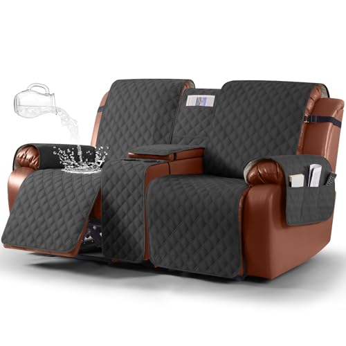 La mejor comparación de Sillon Con Portavasos para comprar hoy. 50 Ruaozz - Funda impermeable para sofá reclinable con consola, funda antideslizante para sofá doble reclinable con correas elásticas para niños, perros, mascotas (gris carbón, 2...