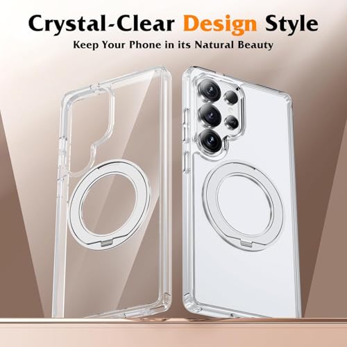 Image of DIZORO TPU Magnetic 360 Ring Stand Case Fit for Samsung Galaxy S25 Ultra Case, Compatible & Wireless Charging,Military Grade Drop Tested,Translucent Hard kick Back Cover (New White)