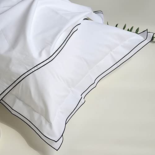 RANZNAZ Set of 2 Elegant Embroidery Pillowcases, King Size, 100% Cotton - White Good Feeling Shams, Elegant Trims, Softer and Breathable Pillow Covers, 20x36 inches