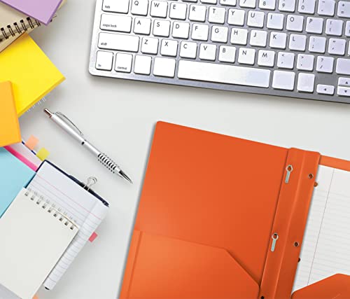 Better Office Products Orange Plastic 2 Pocket Folders With Prongs, Heavyweight, Letter Size Poly Folders, 24 Pack, With 3 Metal Prongs Fastener Clips, Orange #TOP4