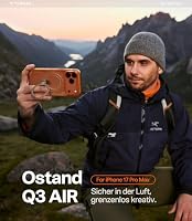 TORRAS Ostand Q3 Air für iPhone 17 Pro Max Hülle mit echtem Airbags Doppelter Schutz (360° Magnetischer Robust Ständer) Matt Handyhülle mit Kamerasteuerung Taste Gletscher Horizont Orange – Ansicht 8