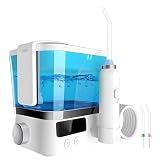 Idropulsore elettrico da 600 ml, regolazione della pressione a 10 livelli e ugello rotante a 360°, display LED con modalità multiple, include 2 punte per ugello per l'igiene orale