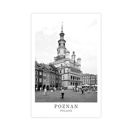 WANXU Poznan Poland Travel Print Black And White Canvas Poster Bedroom Decor Office Room Decor Gift Unframe 24x36inch