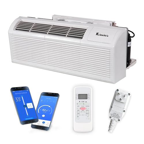 Klimaire 9,000 BTU PTAC Heat Pump A/C R-32 Wi-Fi Enabled with 3.5kW Electric Heater, Remote Control, Drain Kit – 230V