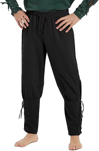 Men's Medieval Ankle Tapered Banded Cuff Pants Viking Navigator Pirate Renaissance Costume Gothic Casual Trousers