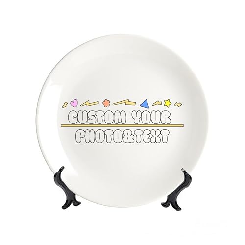 hadefa Personalized Porcelain Dinner Plate,Custom Photo/Text Decorative Plate with Stands,Living Room Dining Room Kitchen Decoration