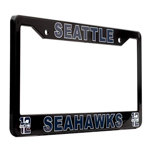 EliteAuto3K License Plate Frame Cover for Seattle Seahawks Fans – Black – 12.25” x 6.25” - Ideal Gift for Sports Fans & Supporters – Slim Design