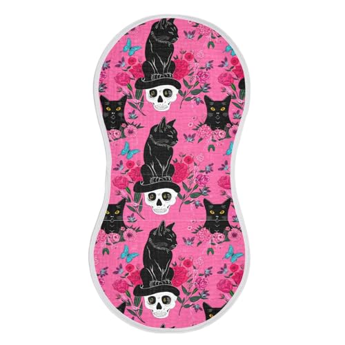 J JOYSAY Skull Cat Flowers Pink Baby Burp Cloths for Boys Girls Large 22''x11'' Cotton 4 Layer Baby Bibs for Girl Spit Up one sizex1