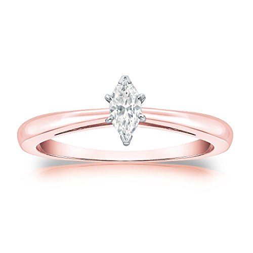 14k Rose Gold V-Prong Marquise-cut Diamond Solitaire Ring (1/4 cttw,