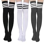 MUQU Womens Stripe Thigh High Socks - Leg Warmer Dresses Over Knee High Stockings Cosplay Socks 3 pairs