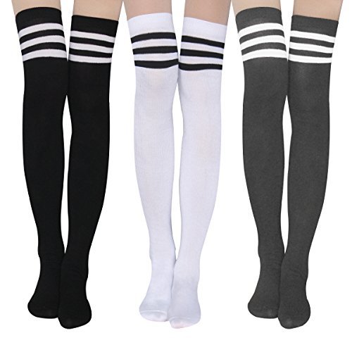 MUQU Womens Stripe Thigh High Socks - Leg Warmer Dresses Over Knee High Stockings Cosplay Socks 3 pairs