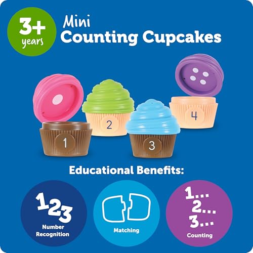 Image of Learning Resources Mini Counting Cupcakes - Birthday Cake, Sensory Toys, Montessori Preschool Activities, Kitchen Play Food Sets for Kids, Fine Motor Games