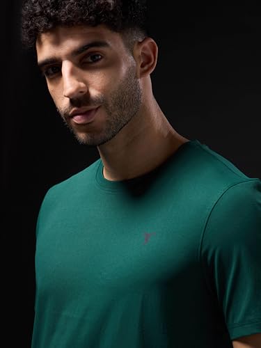 Image of TECHNOSPORT Men's Slim Fit Solid Crew Neck T-Shirt, Cotflex Quick Dry Wrinkle Resistant Polyester Sports Tee for Gym, Running, Training, Sports