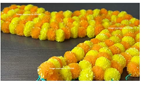 Image of Sphinx Artificial Marigold Fluffy Flowers Garlands for Decoration - (Yellow & Light Orange, 5 Pieces)