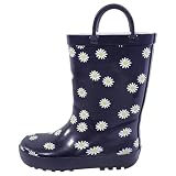 Hudson Baby Infant Girl Rain Boots, Navy Ditsy Daisy, 4 Toddler