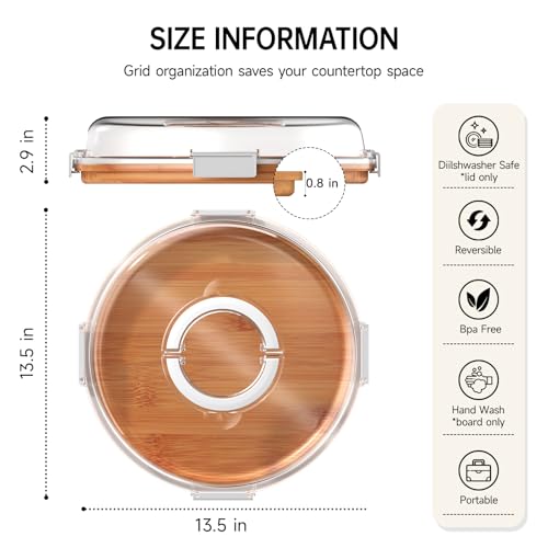 Image of Renmxj Large Round Charcuterie Boards with Lid, Cheese & Serving Tray