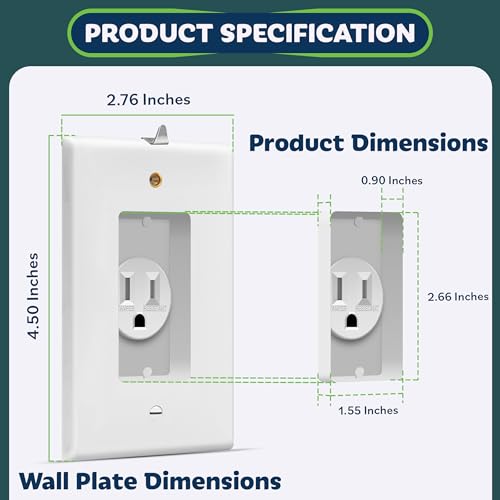 TOPGREENER Recessed Single Receptacle Outlet with Clock Hanger Hook, Tamper-Resistant, Size 1-Gang 4.48" x 2.76", 15A 125V, TG115R31, White, 2 Pack by TOPGREENER - Image 2