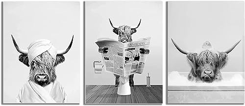 Papier peint vache des Highlands pour embellir un mur de salle de bain vide