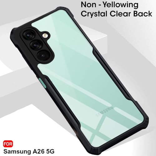Image of TheGiftKart Shockproof Crystal Clear Back Cover Case for Samsung Galaxy A26 5G | 360 Degree Protection | Protective Design | Transparent Back Case Cover (PC & TPU, Black Bumper)