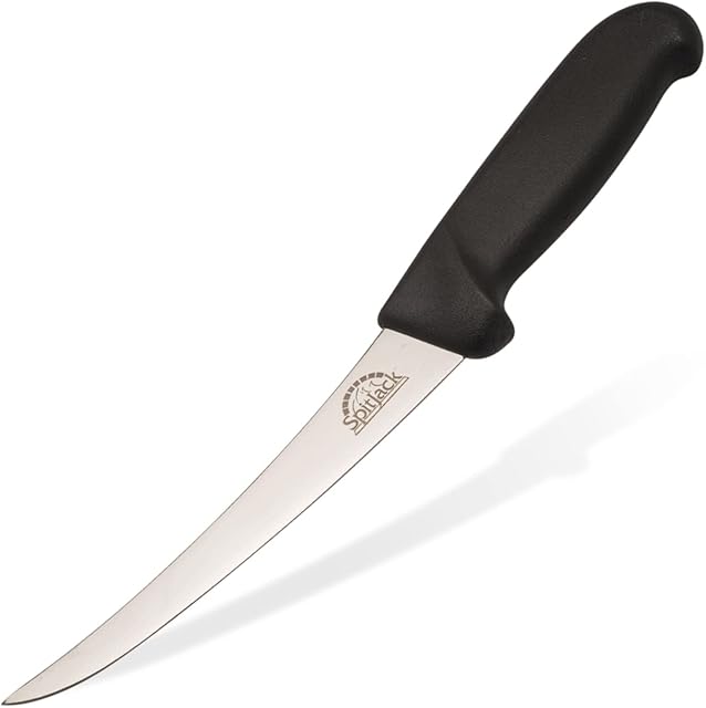 SPITJACK BBQ Brisket, Meat Trimming, Fish Fillet and Butcher's Kitchen Boning Knife - 6 Inch Curved Stainless Steel Blade