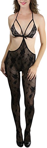 Image of ToBeInStyle Women's Bodystocking Crotchless Peek-A-Boo Fishnet Lace Bodysuit