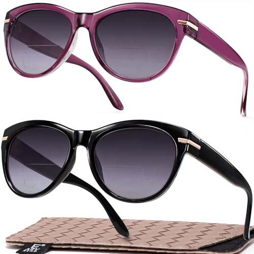 Image of EASY READ 2 Pack Bifocal Reading Sunglasses for Women | Trendy Sunglasses Readers, UV400 Protection,Exquisite Metal Decoration, Great for Reading Outdoors