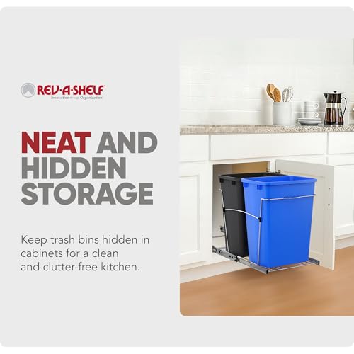 Image of Rev-A-Shelf Double Pullout Garbage Trash Cans for Kitchen Cabinets, 35 Qt