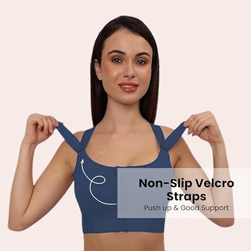 Image of GLAMORAS Women Poly Spandex Padded High Impact Front Zip Compression Sports Bra Criss Cross Back Adjustable Velcro Strap at Band & Shoulder for Gym, Yoga, Running, Fitness & Workout - Size: M-4XL