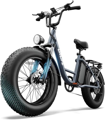 URLIFE Bicicleta Eléctrica, 20' x 4.0 Neumáticos Anchos, Batería Extraíble de 48 V y 15.6 Ah, Pantalla LCD a Color, 7 Velocidades, hasta 110 km, Suspensión Delantera para Adultos (Gris)