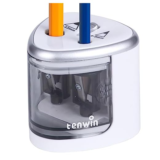 tenwin Electric Pencil Sharpener for Colored Pencils, Battery Operated Pencil Sharpeners for No.2 and 6-12mm Pencils, Dual Hole for Office School Artists Adults Kids Use（Silver）