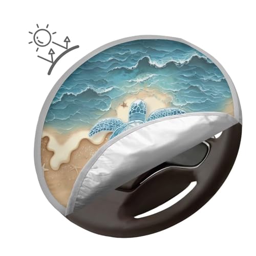 Image of Beach Turtle Steering Wheel Cover Sun Shade Easy to Install Auto Interior Protector Car Steering Wheel Sun Shade Cover Sun Shade for UV Protection Universal Vehicle Accessories