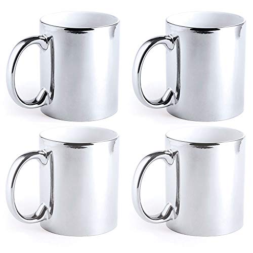 Image of eBuyGB Metallic Large 350ml Ceramic Tea Coffee Mugs, Set of 4 (Silver)