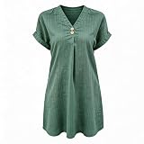 Alexis Leroy Vestido Tipo Camiseta De Mujer con Cuello En V Y Manga Corta, Minifalda Holgada Y Desenfadada A Rayas Verde M